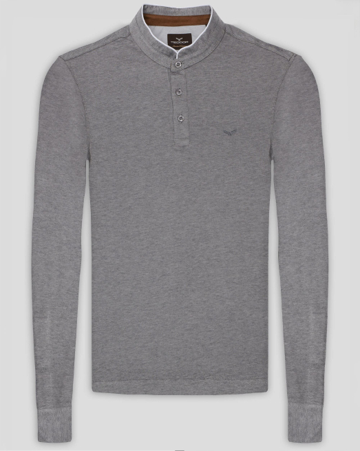 'СИВА МЕЛАНЖИРАНА БЛУЗА С ПОПСКА ЯКА И БРОДЕРИЯ ЛОГО