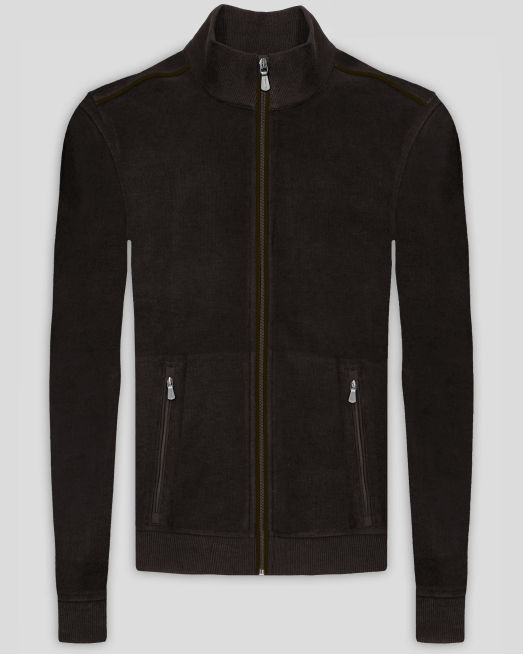 'ТЪМНОКАФЯВ МЕЛАНЖИРАН СУИТШЪРТ С ВЕЛУРЕНИ ЕЛЕМЕНТИ И МЕТАЛНО ЛОГО