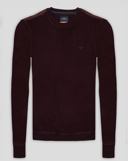 'БЛУЗА С ОБЛО ДЕКОЛТЕ И ПЛАТКИ ОТ ВЕЛУР НА РАМЕНЕТЕ В БОРДО МЕЛАНЖ