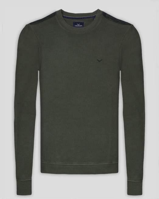 'ТЪМНОЗЕЛЕНА БЛУЗА МЕЛАНЖ С ПЛАТКИ ОТ ВЕЛУР НА РАМЕНЕТЕ