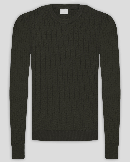 ' СТРУКТУРЕН ПУЛОВЕР С ПЛЕТКА РИБЕНА КОСТ ОТ ПАМУК И КАШМИР В ЦВЯТ КАКИ