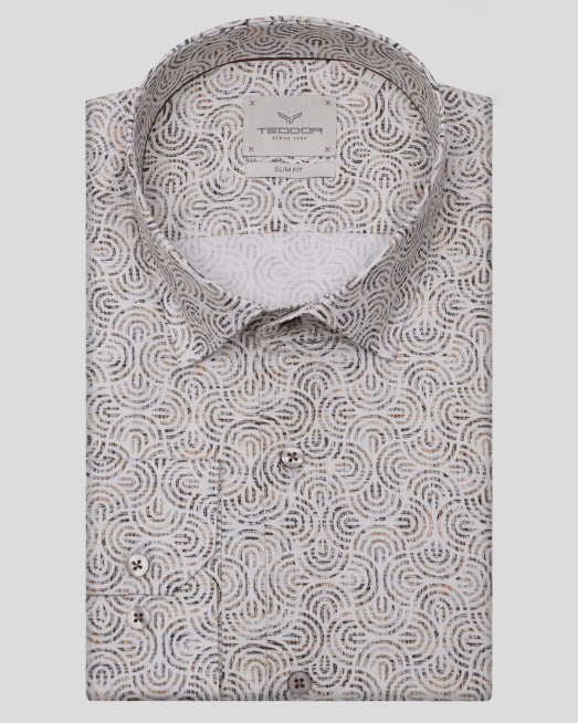 'СВЕТЛОБЕЖОВА РИЗА ОТ ФИН ПАМУЧЕН ГАБАРДИН С КОНТРАСТЕН АРТ ПРИНТ