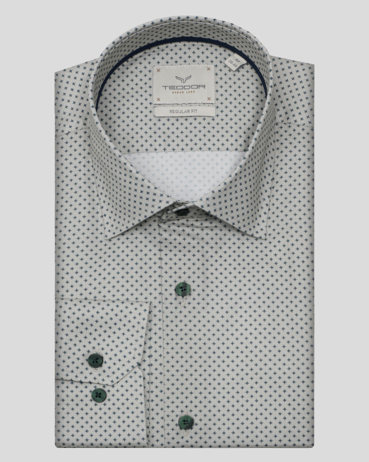 'БЯЛА РИЗА ОТ ФИН ПАМУЧЕН ГАБАРДИН С КОНТРАСТЕН ФИГУРАЛЕН ПРИНТ