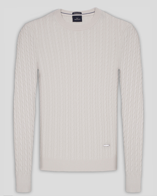 'ПУЛОВЕР С ПЛЕТКА ОСМОРКА  ОТ PREMIUM ПАМУК В ЕКРЮ