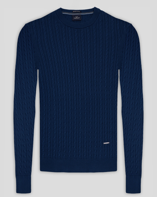 'СИН ПУЛОВЕР С ПЛЕТКА ОСМОРКА  ОТ PREMIUM ПАМУК