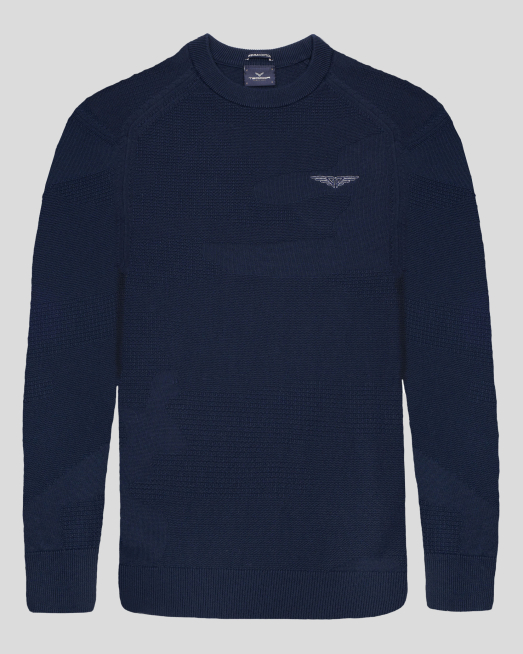 'ТЪМНОСИН СТРУКТУРЕН ПУЛОВЕР С ОБЛО ДЕКОЛТЕ ОТ PREMIUM ПАМУК