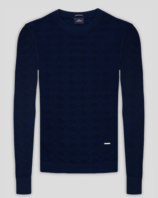 'ТЪМНОСИН СТРУКТУРЕН ПУЛОВЕР С ПЛЕТКА НА РОМБОВЕ ОТ PREMIUM ПАМУК 