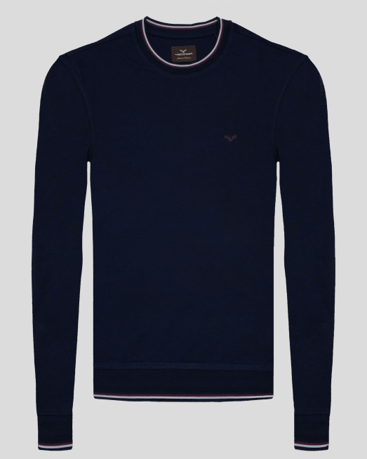 'ТЪМНОСИНЯ БЛУЗА ОТ ДВОЙНО МЕРСЕРИЗИРАН ЕГИПЕТСКИ ПАМУК С ДЕСЕНАЦИИ