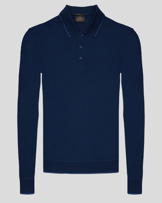 'ДЕНИМ СИНЯ  БЛУЗА С ПОЛО ЯКА ОТ ДВОЙНО МЕРСЕРИЗИРАН ЕГИПЕТСКИ ПАМУК 