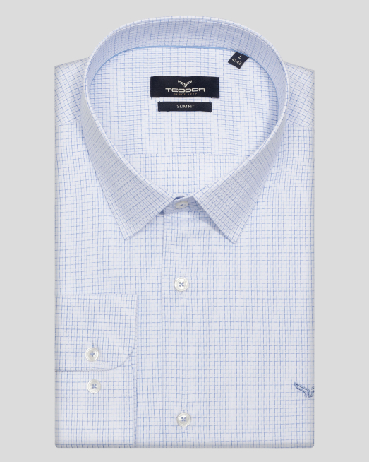 'БЯЛА РИЗА С КОНТРАСТЕН РАСТЕР В СВЕТЛОСИНЬО И ТЪМНОСИНЬО