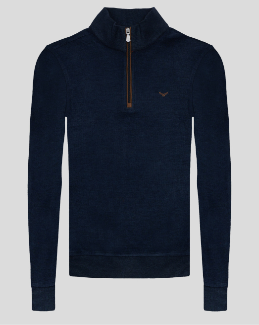 'ТЪМНОСИНЯ БЛУЗА С КЪС ЦИП И КРЪПКИ НА РЪКАВИТЕ