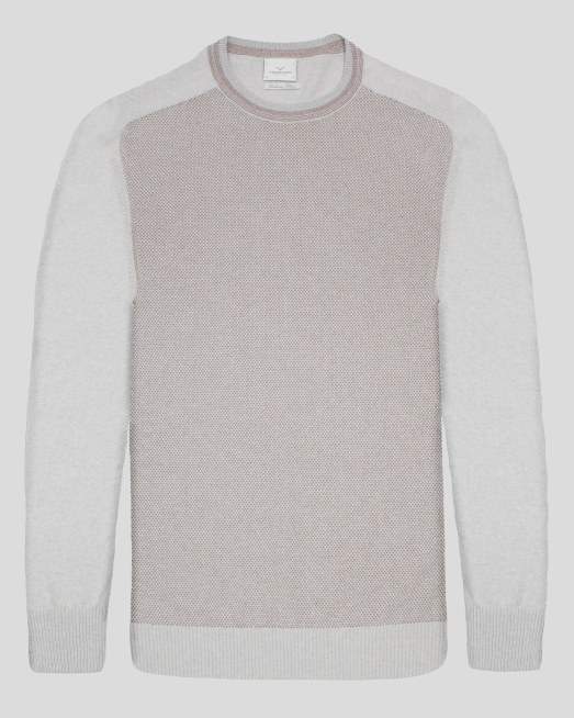 'ДВУЦВЕТЕН ПУЛОВЕР ОТ ПАМУК И КАШМИР В СВЕТЛОСИВО И КАФЯВО