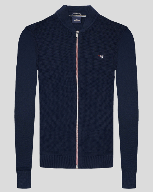 'ТЪМНОСИНЯ ЖИЛЕТКА ОТ PREMIUM ПАМУК СЪС СТРУКТУРНА ПРЕДНИЦА И ЛОГО