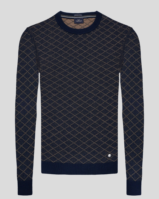 'ТЪМНОСИН МЕЛАНЖИРАН ПУЛОВЕР ОТ PREMIUM ПАМУК В ПЛЕТКА НА РОМБОВЕ 