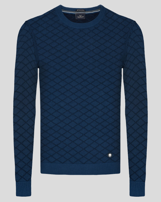 'ПУЛОВЕР ОТ PREMIUM ПАМУК С ПЛЕТКА НА РОМБОВЕ В ЦВЯТ ПЕТРОЛ 