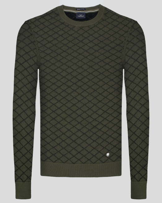 'ТЪМНОЗЕЛЕН ПУЛОВЕР ОТ PREMIUM ПАМУК С ПЛЕТКА НА РОМБОВЕ