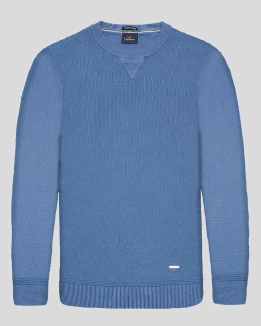 'СИН КОМБИНИРАН ПУЛОВЕР ОТ PREMIUM ПАМУК В ГЛАДКА И СТРУКТУРНА ПЛЕТКА