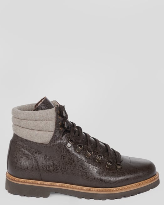 'КАФЯВИ  БОТИ ОТ ШАГРЕНИРАНА АГНЕШКА КОЖА С КОНТРАСТНА ГАРНИТУРА 