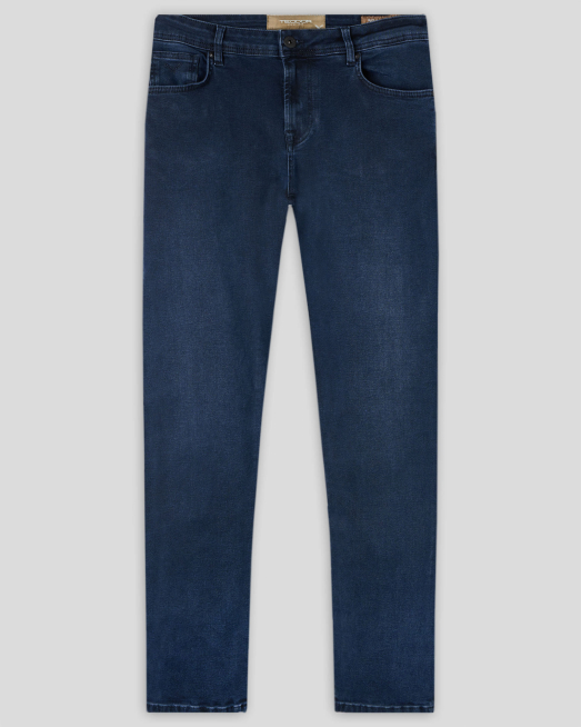 'ДЕНИМ СИНИ ДЪНКИ С КОЖЕНА ЛОГО  ЕМБЛЕМА СВОБОДЕН СИЛУЕТ