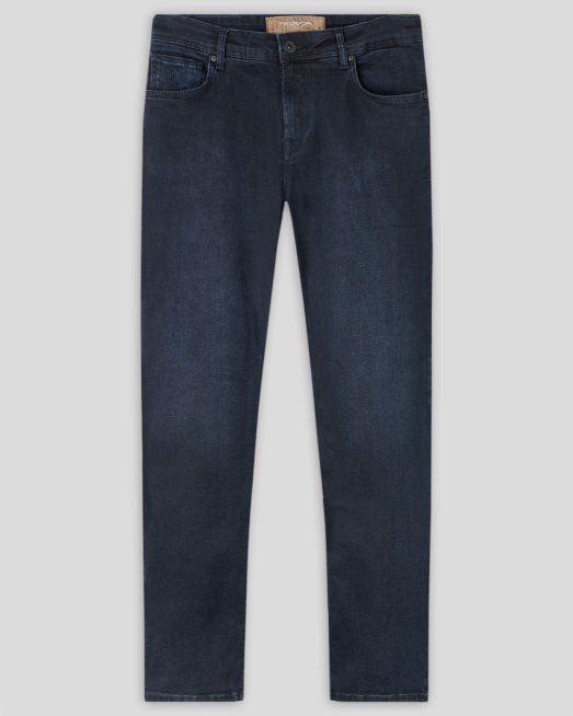 'ИНДИГОВО СИНИ ДЪНКИ С ТОНАЛНА БРОДЕРИЯ ЛОГО СВОБОДЕН СИЛУЕТ 