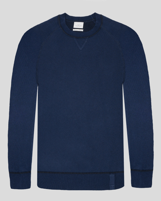 'ТЪМНОСИН ПУЛОВЕР ОТ ПАМУК И КАШМИР В СИТНА СТРУКТУРНА ПЛЕТКА