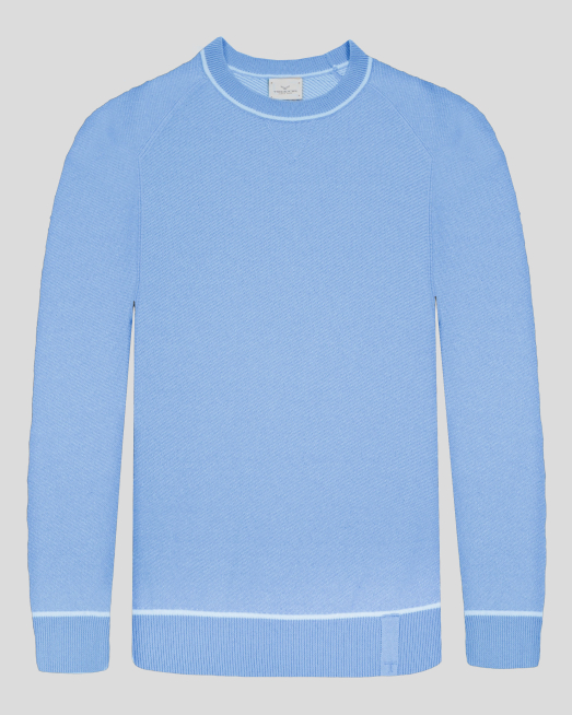 'СИН МЕЛАНЖИРАН ПУЛОВЕР ОТ ПАМУК И КАШМИР В СИТНА СТРУКТУРНА ПЛЕТКА