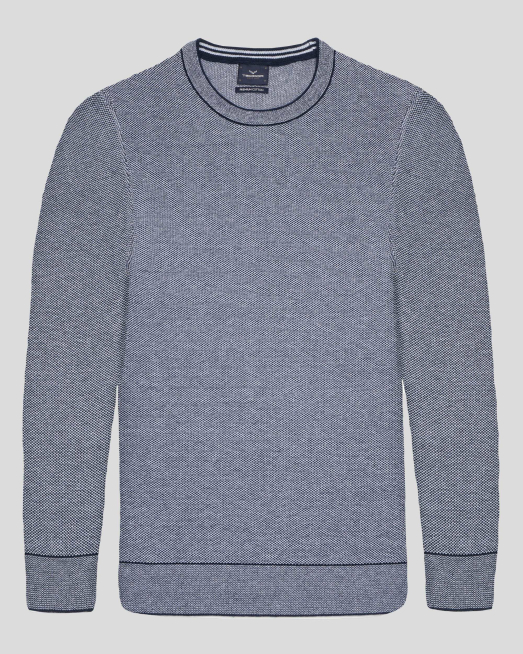 'ПАМУЧЕН ПУЛОВЕР С ДВУЦВЕТНА СТРУКТУРНА ПЛЕТКА В ТЪМНОСИНЬО И БЯЛО 