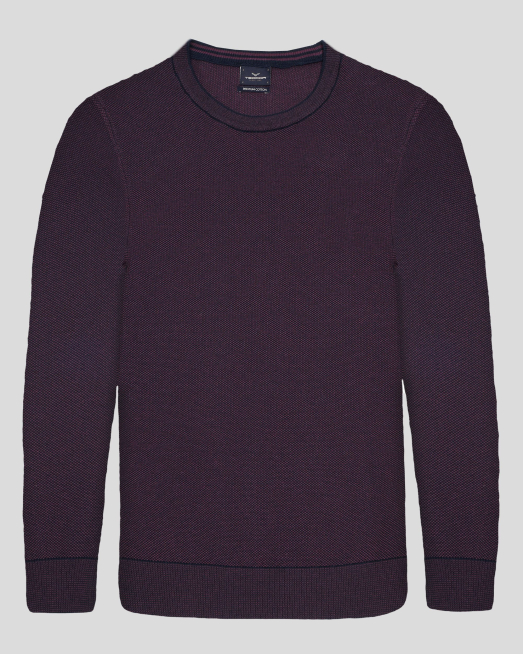 ' ПУЛОВЕР С ДВУЦВЕТНА СТРУКТУРНА ПЛЕТКА В БОРДО И ТЪМНОСИНЬО