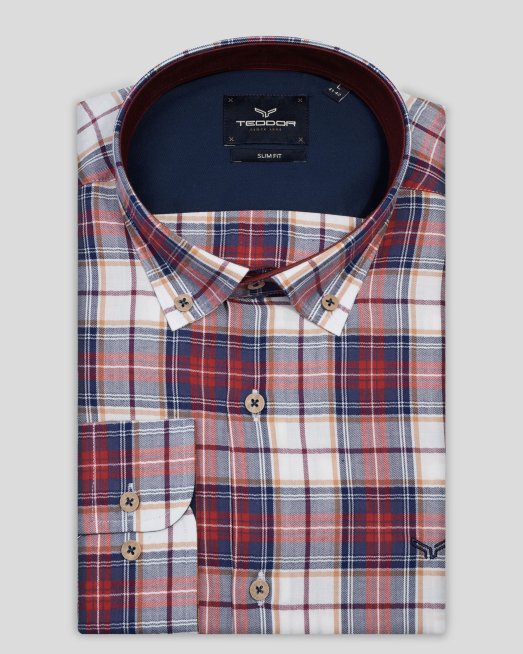 'МНОГОЦВЕТНА КАРИРАНА РИЗА С НАВИВАЩИ СЕ РЪКАВИ И БРОДЕРИЯ ЛОГО