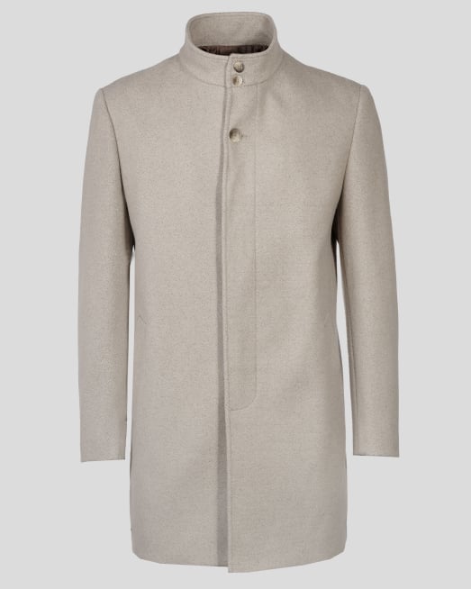 ' БЕЖОВО МЕЛАНЖИРАНО ПАЛТО СЪС СКРИТО ЗАКОПЧАВАНЕ И ЛОГО