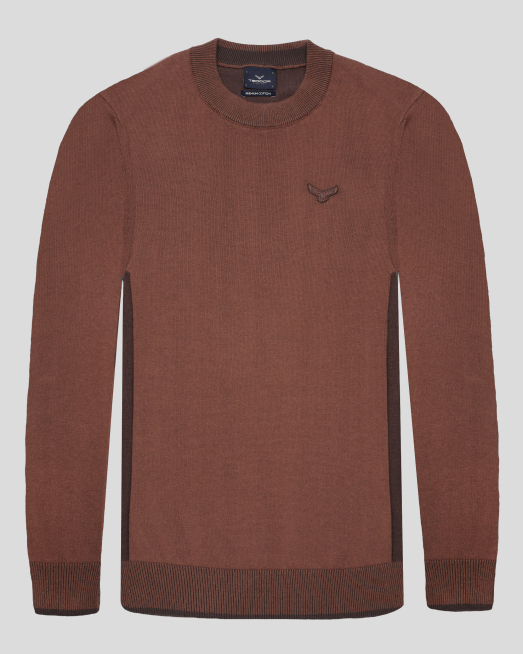 'ПУЛОВЕР ОТ PREMIUM ПАМУК С РЕЛЕФНА БРОДЕРИЯ ЛОГО В КЕРЕМИДЕНО КАФЯВО