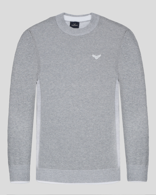 'СИВ МЕЛАНЖИРАН ПУЛОВЕР ОТ PREMIUM ПАМУК С РЕЛЕФНА БРОДЕРИЯ ЛОГО 