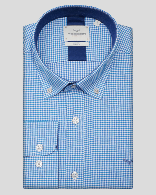 'ТРИЦВЕТНА КАРИРАНА РИЗА В СИНЬО, ТЪМНОСИНЬО И БЯЛО