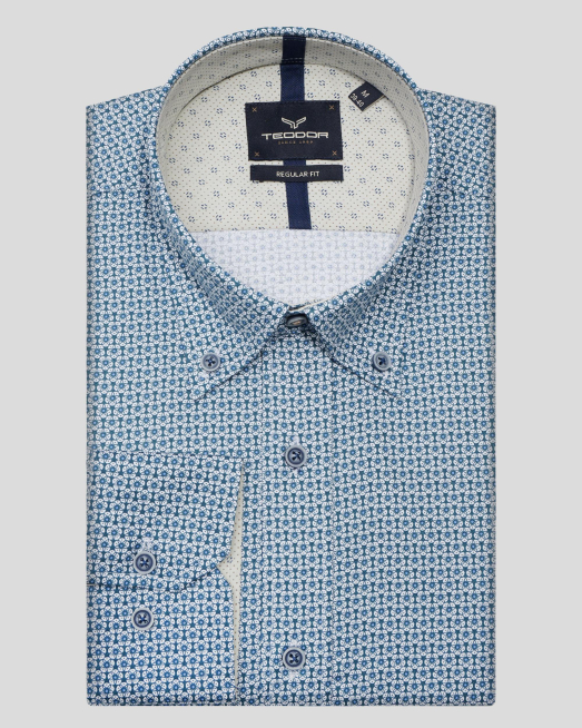 'ФЛОРАЛНО ПРИНТИРАНА РИЗА В БЯЛО, ЗЕЛЕНО И СИНЬО СВОБОДЕН СИЛУЕТ