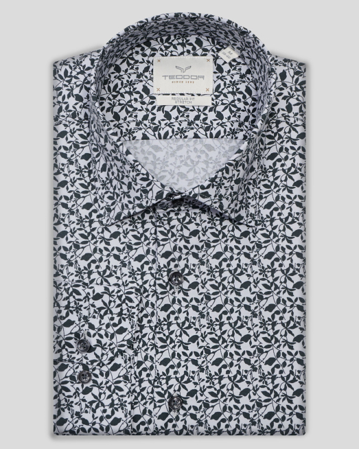 'БЯЛА РИЗА В КОНТРАСТЕН ФЛОРАЛЕН ПРИНТ С NON-IRON ТЕХНОЛОГИЯ