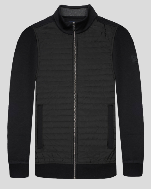 'ЧЕРЕН КОМБИНИРАН СУИТШЪРТ С КАПИТОНИРАНА ПРЕДНИЦА И ЛОГО НА РЪКАВ 