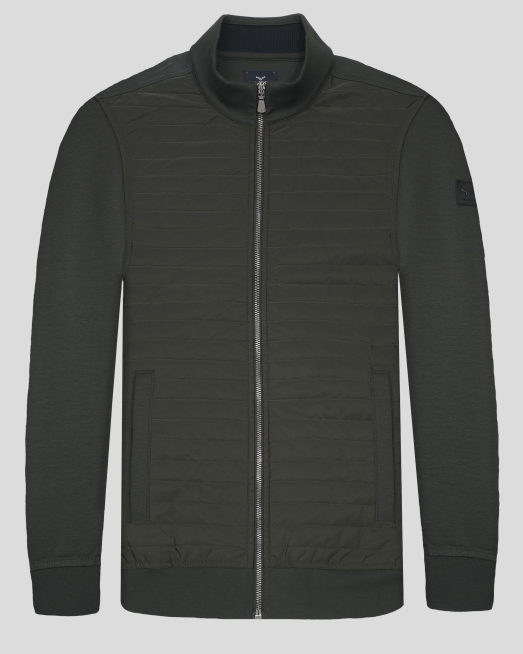 'ТЪМНОЗЕЛЕН КОМБИНИРАН СУИТШЪРТ С КАПИТОНИРАНА ПРЕДНИЦА И ЛОГО НА РЪКА 