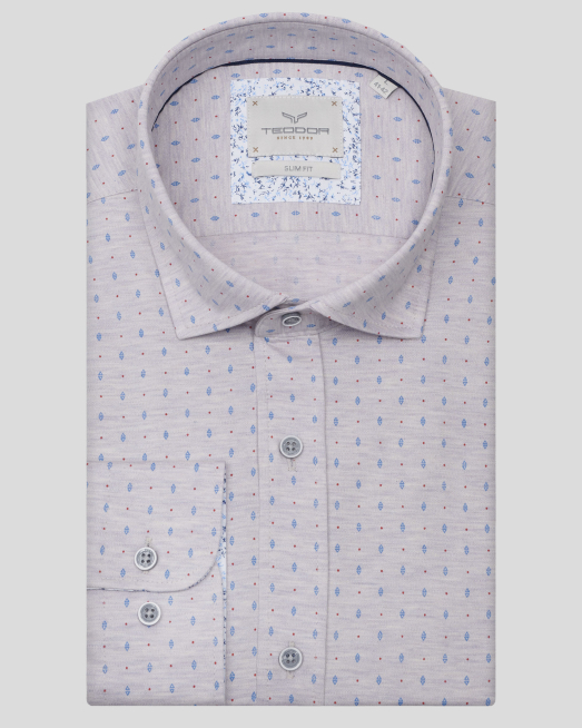 'СИВА РИЗА МЕЛАНЖ  ОТ ПАМУЧНО ТРИКО В СИТЕН КОНТРАСТЕН ПРИНТ