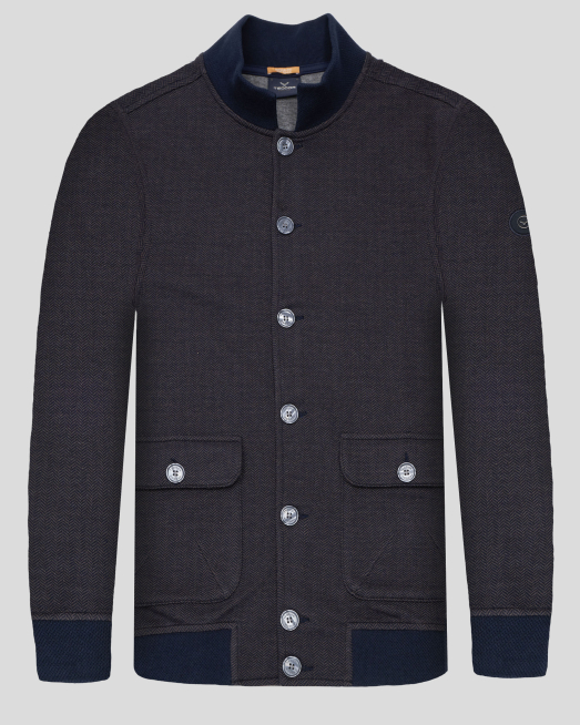 'ЖИЛЕТКА С ДЕСЕН РИБЕНА КОСТ В КАФЯВО И ТЪМНОСИНЬО