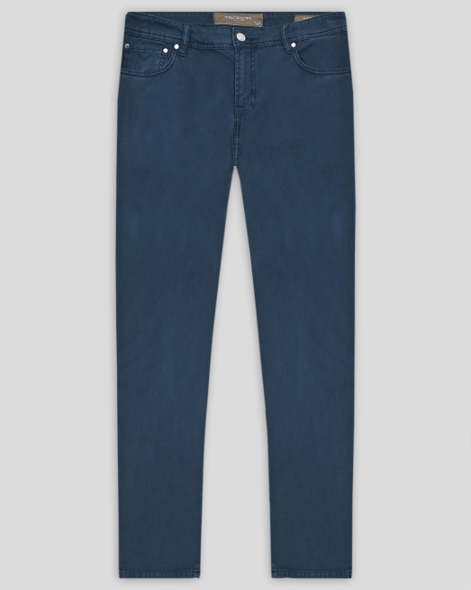 'ПАНТАЛОН С 5 ДЖОБА И КОЖЕНА ЛОГО ЕМБЛЕМА В ЦВЯТ ТЪМЕН ПЕТРОЛ