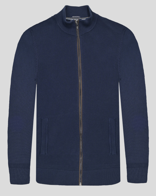 'ТЪМНОСИНЯ ЖИЛЕТКА ОТ PREMIUM ПАМУК С ВЕЛУРЕН КАНТ НА ЦИП 