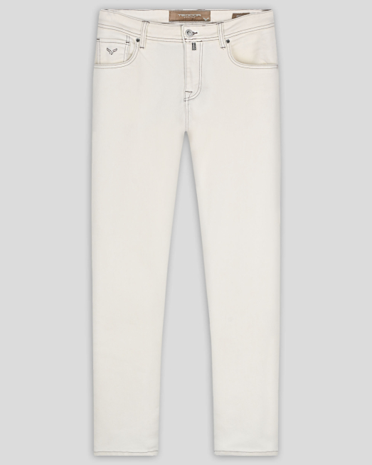 'ДЪНКИ В ЦВЯТ ЕКРЮ С КОНТРАСТНИ УКРАСИТЕЛНИ ШЕВОВЕ