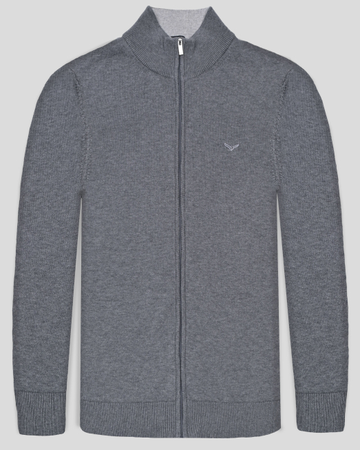 'СИВА ЖИЛЕТКА МЕЛАНЖ ОТ PREMIUM ПАМУК С КОНТРАСТНА ДЕСЕНАЦИЯ НА ЯКАТА