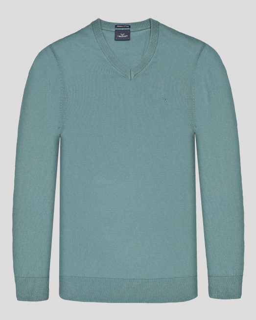 'ШПИЦ ПУЛОВЕР ОТ PREMIUM ПАМУК С БРОДЕРИЯ ЛОГО В ЦВЯТ МИНТ 