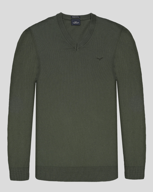 ' ТЪМНОЗЕЛЕН ШПИЦ ПУЛОВЕР ОТ PREMIUM ПАМУК С БРОДЕРИЯ ЛОГО 