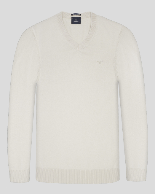 'ШПИЦ ПУЛОВЕР ОТ PREMIUM ПАМУК С БРОДЕРИЯ ЛОГО В ЕКРЮ 