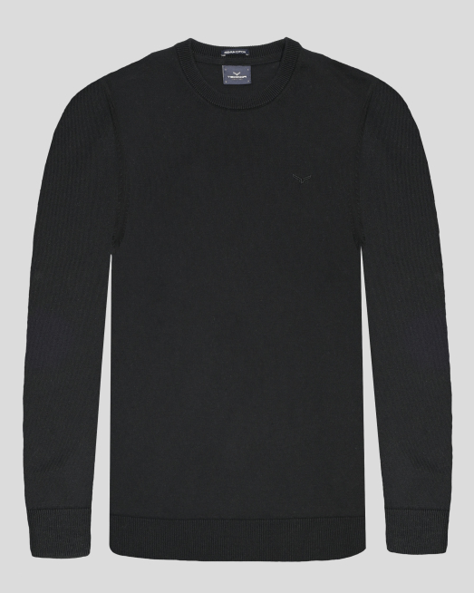 ' ЧЕРЕН ПУЛОВЕР С ОБЛО ДЕКОЛТЕ И БРОДЕРИЯ ЛОГО ОТ PREMIUM ПАМУК