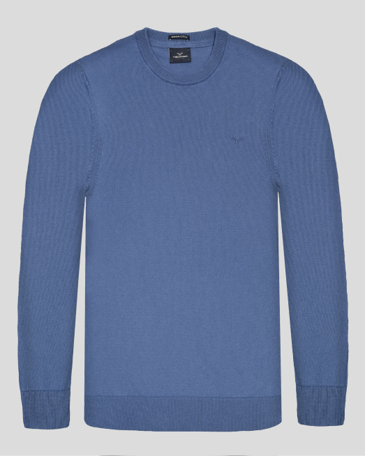 'СИН ПУЛОВЕР С ОБЛО ДЕКОЛТЕ И БРОДЕРИЯ ЛОГО ОТ PREMIUM ПАМУК