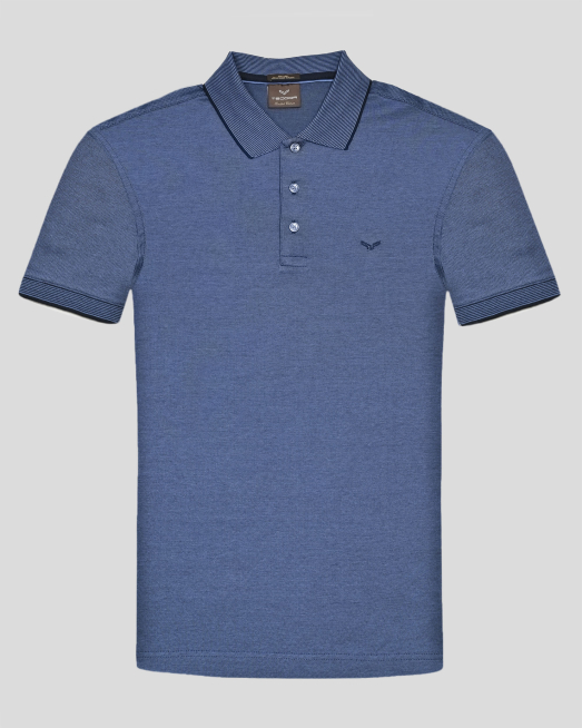 'ПОЛО ТЕНИСКА В СВЕТЛОСИН И ТЪМНОСИН МЕЛАНЖ ОТ  МЕРСЕРИЗИРАН ПАМУК