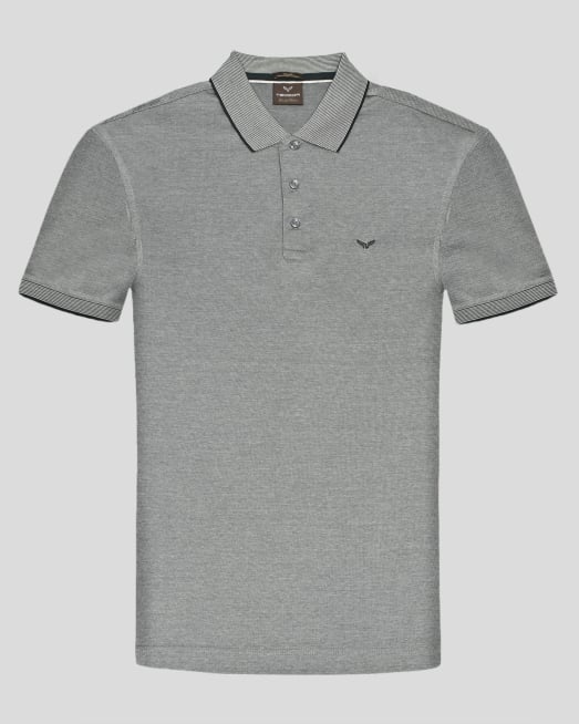 'ТЕНИСКА С ЯКА ОТ ДВОЙНО МЕРСЕРИЗИРАН ПАМУК В ТЪМНОЗЕЛЕН И БЯЛ МЕЛАНЖ 